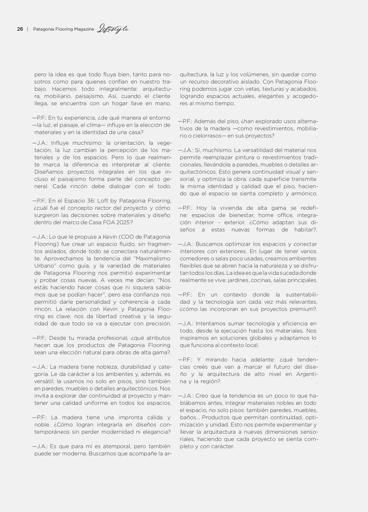 Patagonia Flooring Magazine — página 5 de la nota “La identidad en la materia”
