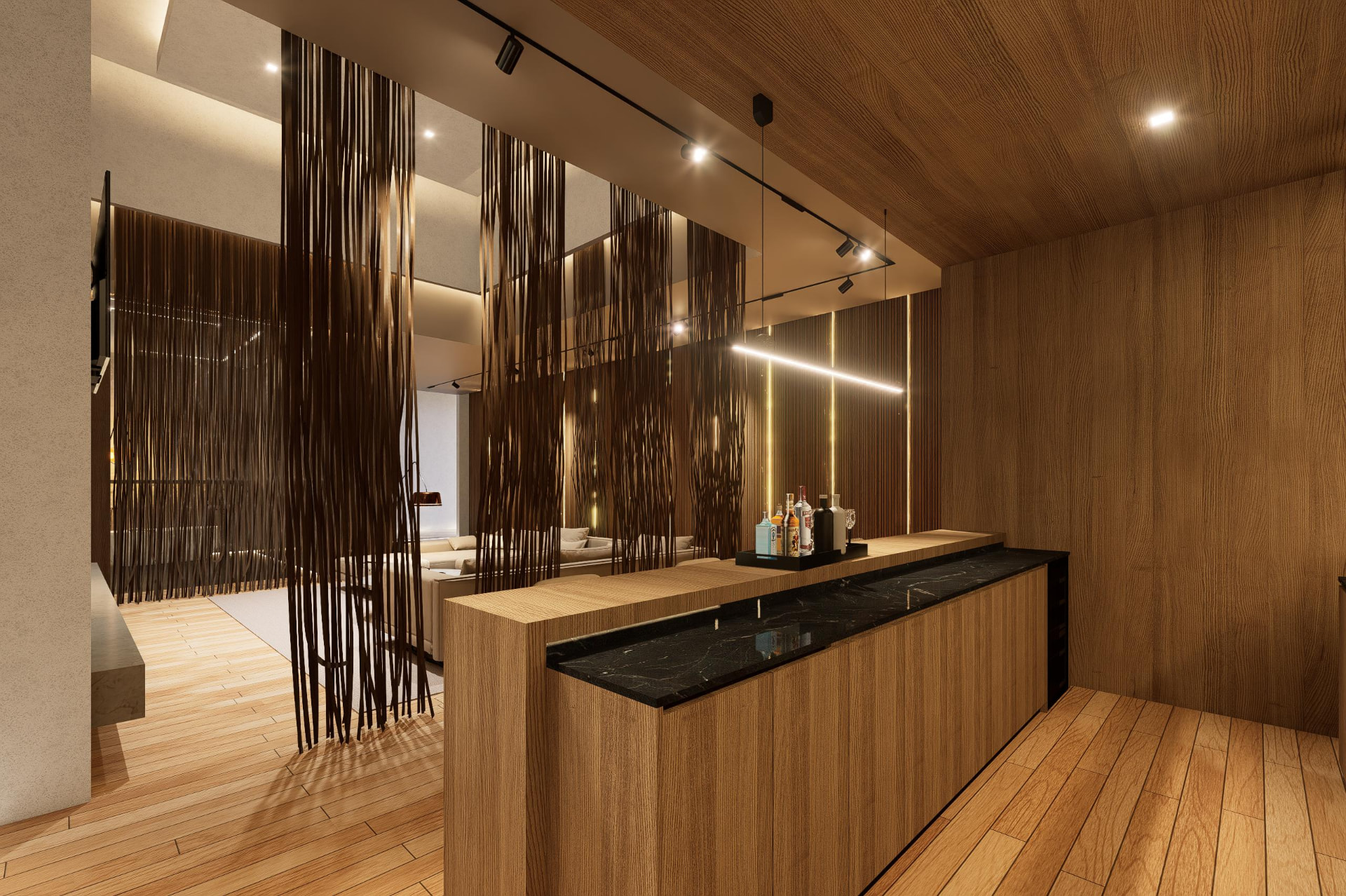 Espacio 36 — Loft, interior con revestimientos de madera y piedra